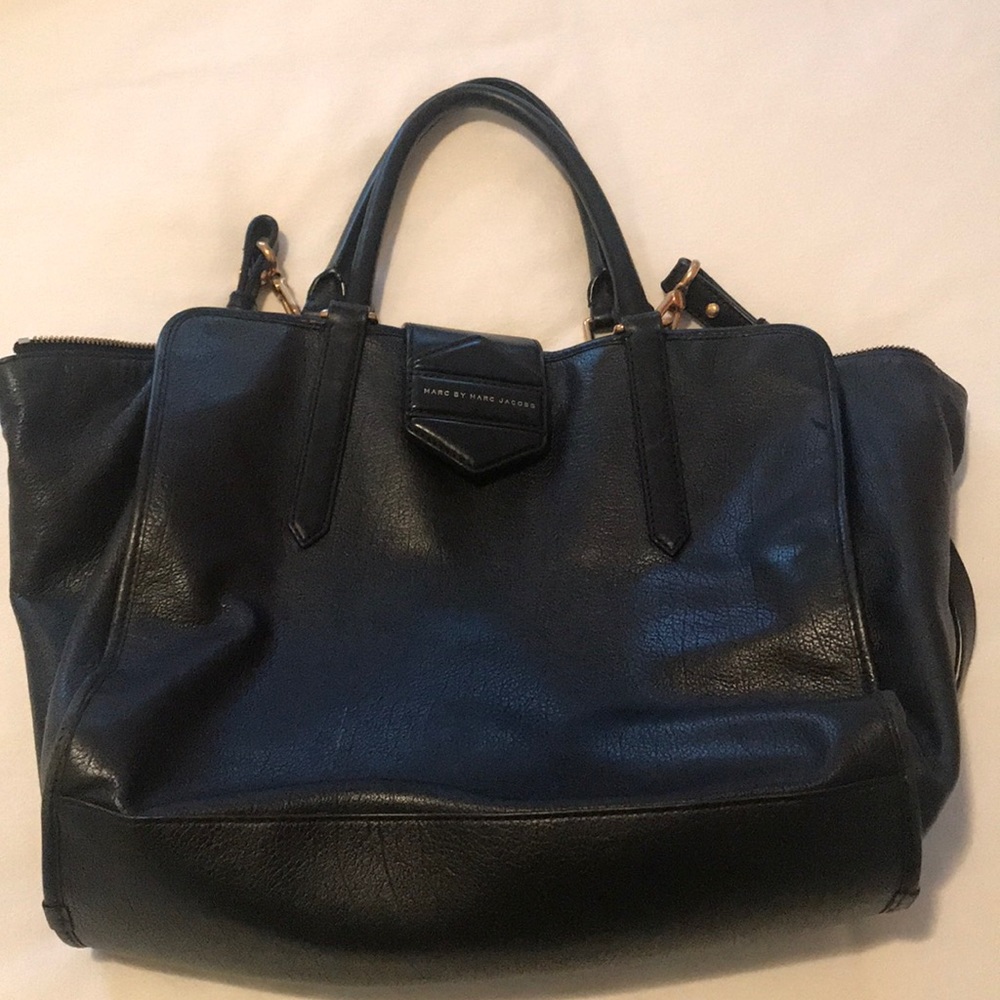 Marc Jacobs Black Leather Satchel with Gold Hardware